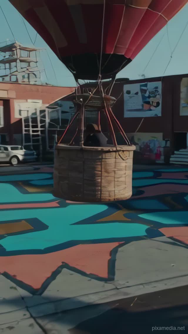 Balloon Skims Turquoise Pavement - Street Art AI stock